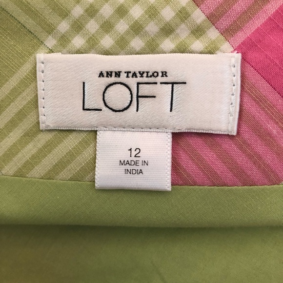 ANN TAYLOR LOFT Pink & Lime Green Plaid Skirt with Lime Green Buttons - Size 12 - Picture 2 of 9